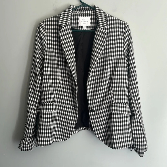 Anthropologie Maison d'Amelie Paris Black & White Gingham Checked Blazer Sz L - Picture 3 of 8